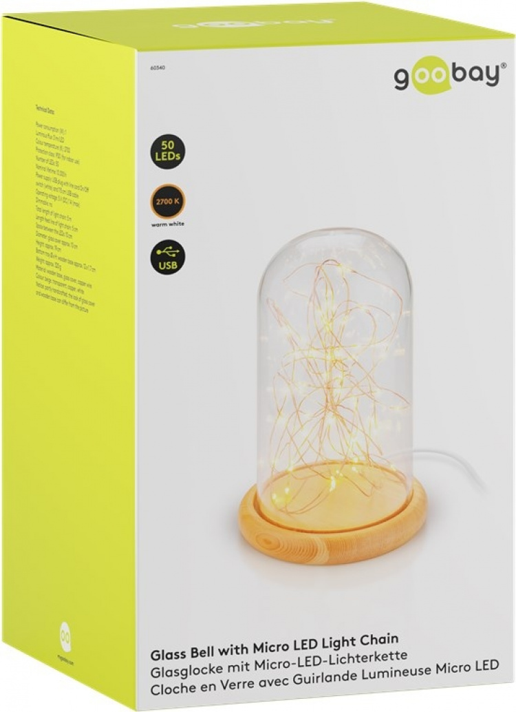 Goobay Glaskupa med mikro LED mikro-ljusslinga med träplatta, 115 cm USB-kabel, 5 m ljuskedja med 50 mikro-LED i varmvitt (2700 K) och strömbrytare (On/Off) Goobay Glaskupa med mikro LED mikro-ljusslinga med träplatta, 115 cm USB-kabel, 5 m ljuskedja med 50 mikro-LED i varmvitt (2700 K) och strömbrytare (On/Off)