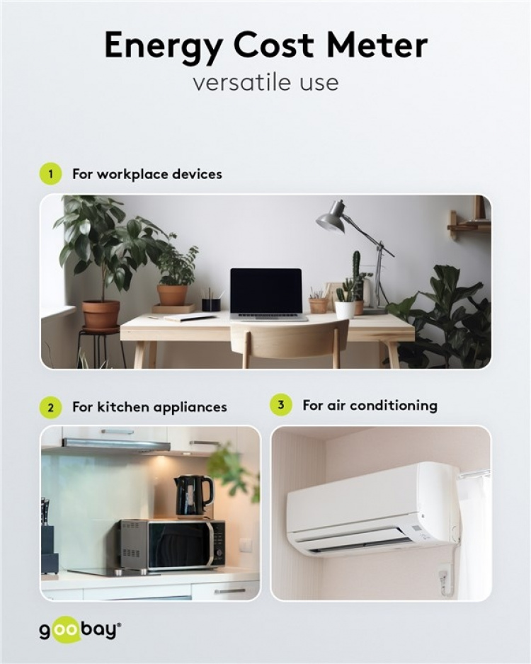 Goobay Digital energimätare Pro för mätning av energiförbrukningen för elektriska hushållsapparater Goobay Digital energimätare Pro för mätning av energiförbrukningen för elektriska hushållsapparater