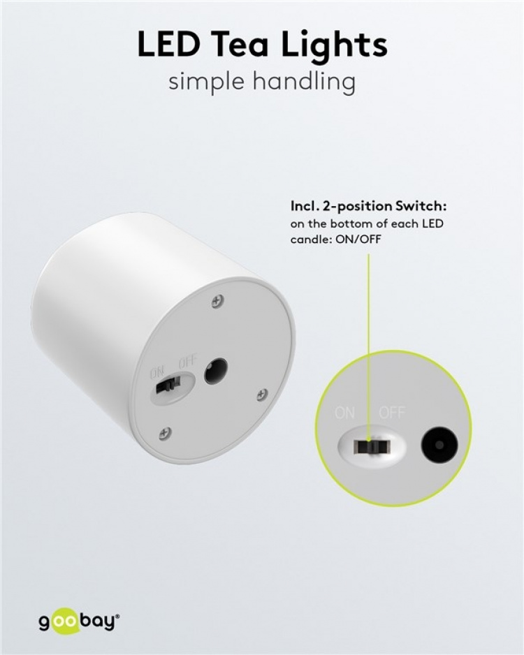 Goobay Uppsättning med 6 LED-värmeljus ljusuppsättning med fjärrkontroll, för inomhusbruk (IP20), varmvitt (2700 K), laddning via USB