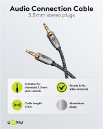 Goobay Ljudanslutningskabel AUX, 3,5 mm stereo, 0,5 m, Sharkskin Grey Pawl 3,5 mm plugg (3-stift, Stereo) > Pawl 3,5 mm plugg (3-stift, Stereo) Goobay Ljudanslutningskabel AUX, 3,5 mm stereo, 0,5 m, Sharkskin Grey Pawl 3,5 mm plugg (3-stift, Stereo) > Pawl 3,5 mm plugg (3-stift, Stereo)
