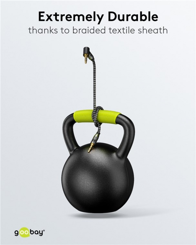 Goobay Ljudanslutningskabel AUX, 3,5 mm stereo, 90°, 0,5 m, Sharkskin Grey Pawl 3,5 mm plugg (3-stift, Stereo) > Pawl 3,5 mm plugg (3-stift, stereo) 90 °