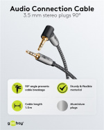 Goobay Ljudanslutningskabel AUX, 3,5 mm stereo, 90°, 1 m, Sharkskin Grey Pawl 3,5 mm plugg (3-stift, Stereo) > Pawl 3,5 mm plugg (3-stift, stereo) 90 °
