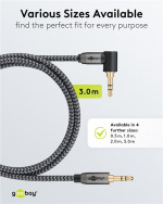 Goobay Ljudanslutningskabel AUX, 3,5 mm stereo, 90°, 3 m, Sharkskin Grey Pawl 3,5 mm plugg (3-stift, Stereo) > Pawl 3,5 mm plugg (3-stift, stereo) 90 °