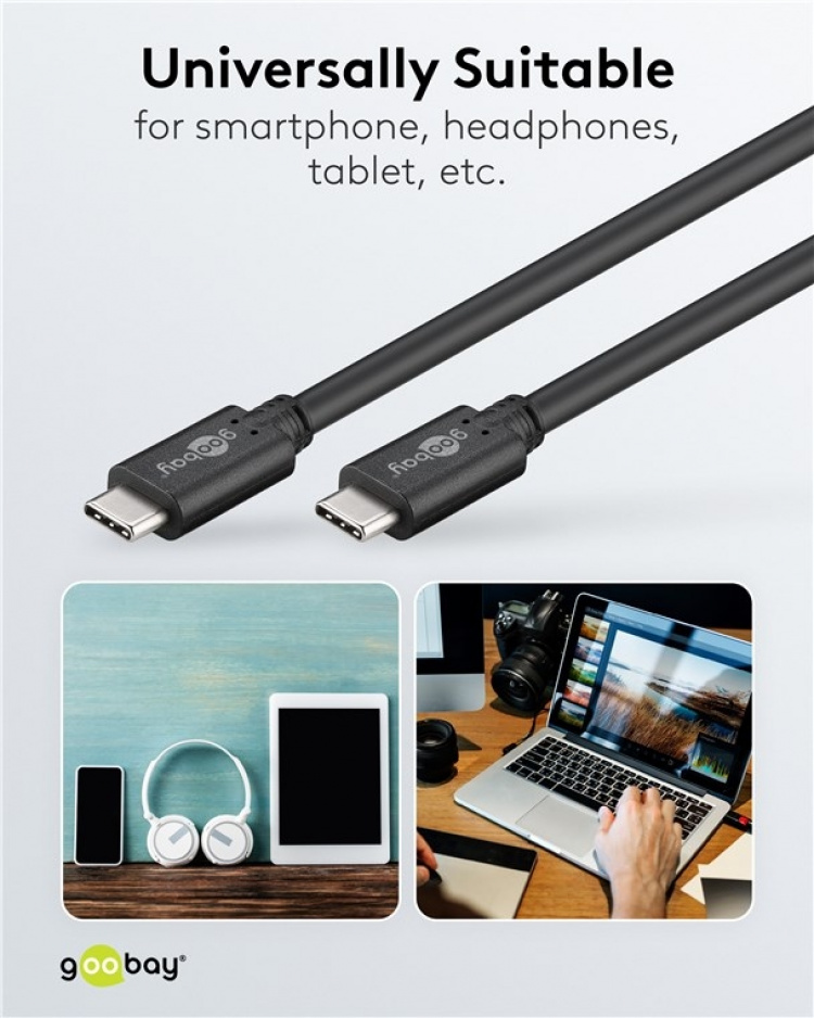 Goobay Sync & Charge SuperSpeed USB-C™-kabel (USB 3.2 Gen 1), USB-PD, 2 m USB-C™ plugg > USB-C™ plugg Goobay Sync & Charge SuperSpeed USB-C™-kabel (USB 3.2 Gen 1), USB-PD, 2 m USB-C™ plugg > USB-C™ plugg