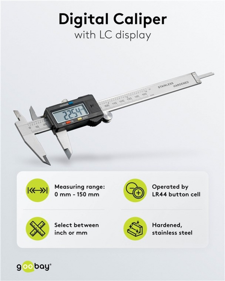 Goobay Digitalt skjutmått 150 mm / 6 tum för mätningar från 0 mm - 150 mm Goobay Digitalt skjutmått 150 mm / 6 tum för mätningar från 0 mm - 150 mm