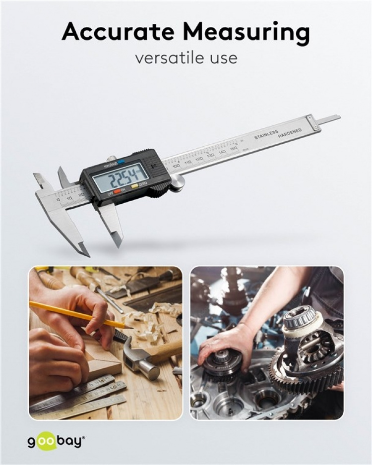 Goobay Digitalt skjutmått 150 mm / 6 tum för mätningar från 0 mm - 150 mm Goobay Digitalt skjutmått 150 mm / 6 tum för mätningar från 0 mm - 150 mm