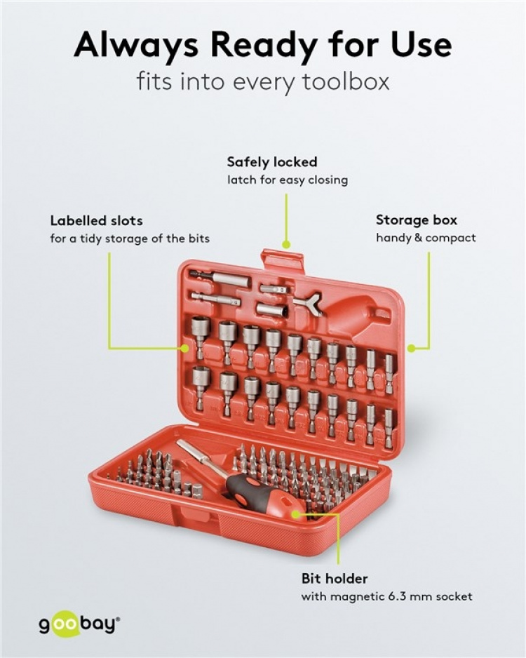 Fixpoint Bitssats, 113 delar bitsats för sladdlösa skruvmejslar och spärrnycklar