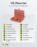 Fixpoint Bitssats, 113 delar bitsats för sladdlösa skruvmejslar och spärrnycklar