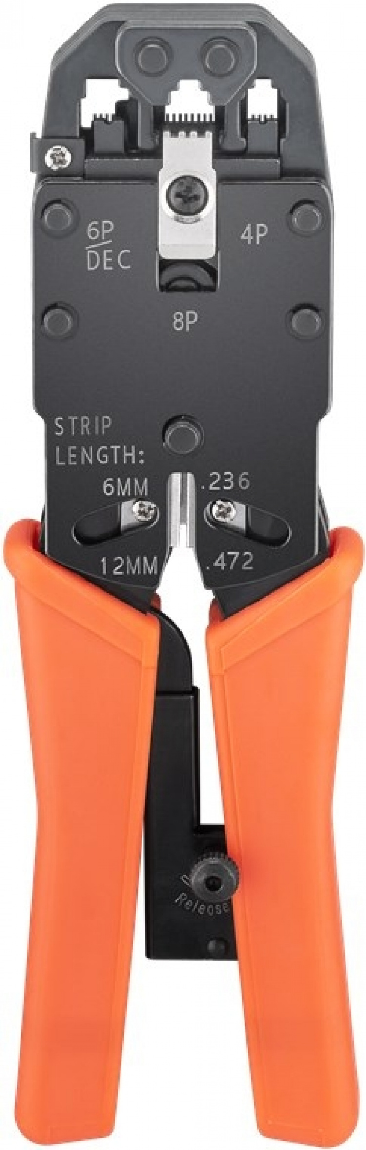 Goobay Crimptång för modularkontakter, kompakt version för crimpning av 4-, 6-, 8- och 10-poliga Western-kontakter av typ RJ10, RJ11, RJ12, RJ45 och RJ50 samt DEC