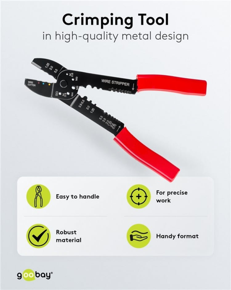 Fixpoint Crimptång för isolerade och oisolerade kabelskor multifunktionell tång för att krympa, klippa och avlägsna kablar samt för att förkorta skruvar