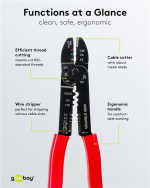Fixpoint Crimptång för isolerade och oisolerade kabelskor multifunktionell tång för att krympa, klippa och avlägsna kablar samt för att förkorta skruvar