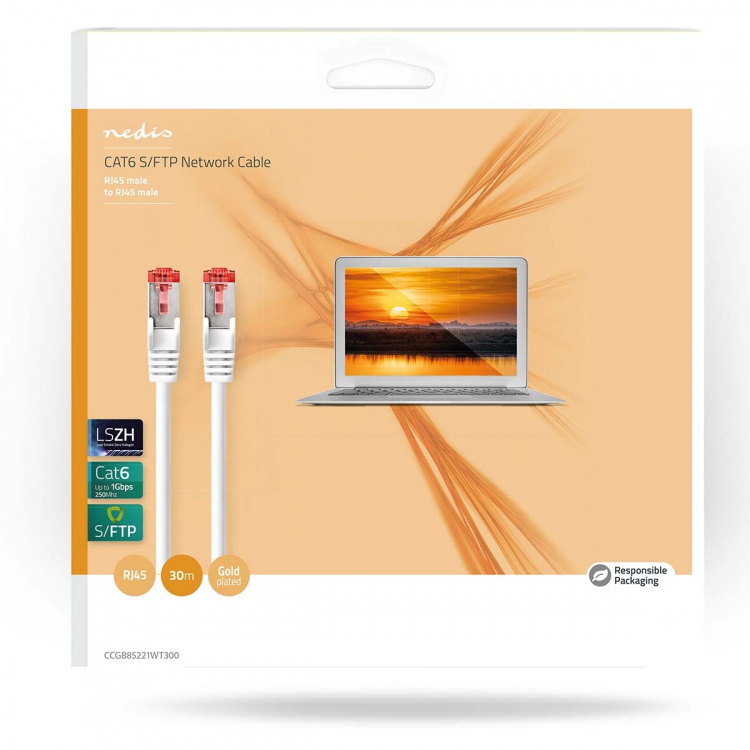 Nedis CAT6 Verkkokaapeli | RJ45 uros | RJ45 uros | S/FTP | 30.0 m | Sisäkäyttöön | Pyöreä | LSZH | Valkoinen | Laatikko Nedis CAT6 Verkkokaapeli | RJ45 uros | RJ45 uros | S/FTP | 30.0 m | Sisäkäyttöön | Pyöreä | LSZH | Valkoinen | Laatikko
