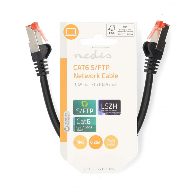 Nedis CAT6 Verkkokaapeli | RJ45 uros | RJ45 uros | S/FTP | 0.25 m | Pyöreä | LSZH | Musta | Label