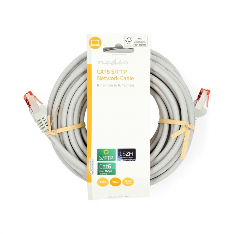 Nedis CAT6 Verkkokaapeli | RJ45 uros | RJ45 uros | S/FTP | 10.0 m | Pyöreä | LSZH | Harmaa | Label Nedis CAT6 Verkkokaapeli | RJ45 uros | RJ45 uros | S/FTP | 10.0 m | Pyöreä | LSZH | Harmaa | Label