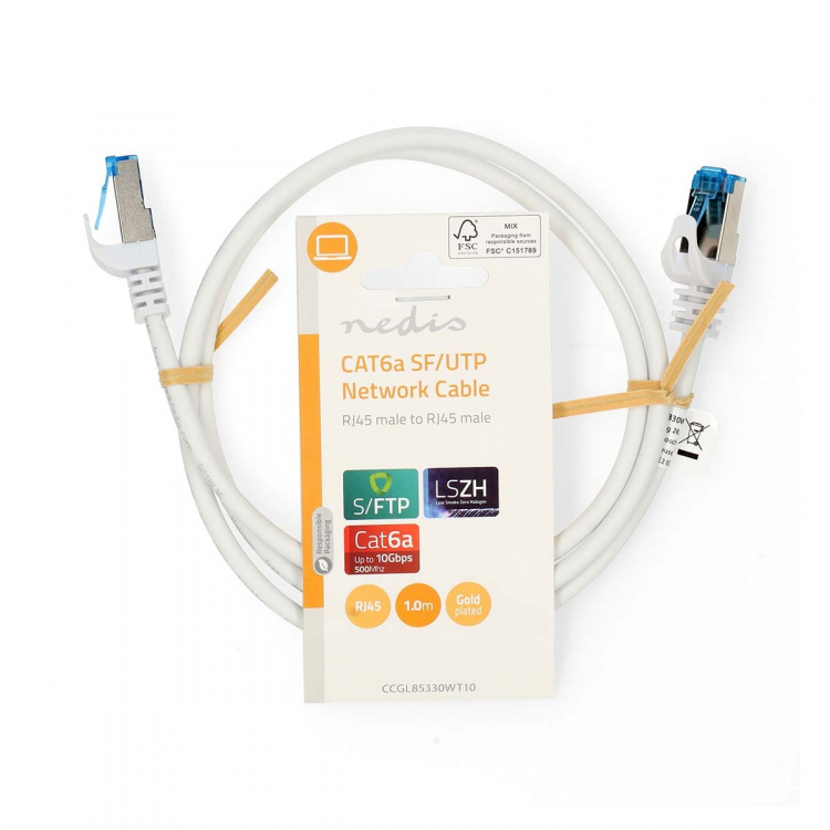 Nedis CAT6a verkkokaapeli | S/FTP | RJ45 uros | RJ45 uros | 1.00 m | Snagless | Pyöreä | LSZH | Valkoinen | Label Nedis CAT6a verkkokaapeli | S/FTP | RJ45 uros | RJ45 uros | 1.00 m | Snagless | Pyöreä | LSZH | Valkoinen | Label