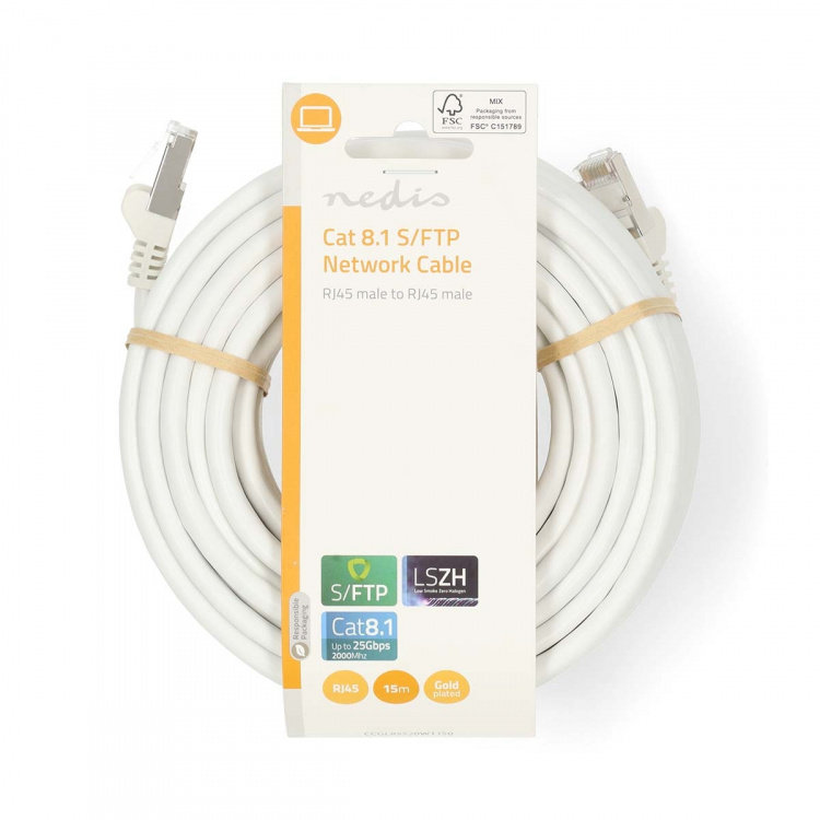 Nedis Cat 8.1 verkkokaapeli | S/FTP | RJ45 uros | RJ45 uros | 15.0 m | Pyöreä | LSZH | Valkoinen | Label