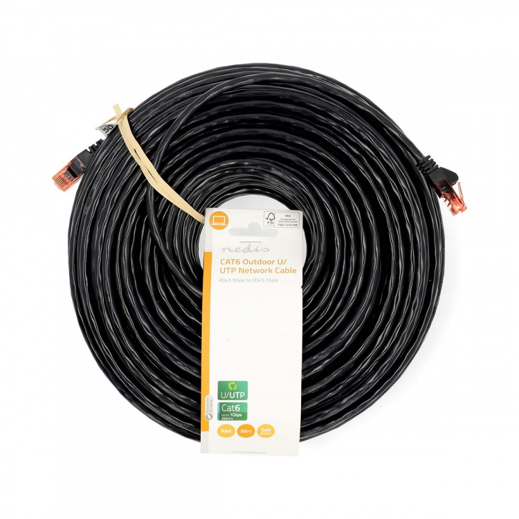 Nedis CAT6 Verkkokaapeli | RJ45 uros | RJ45 uros | U/UTP | 50.0 m | Ulkokäyttöön | Pyöreä | PE | Musta | Label
