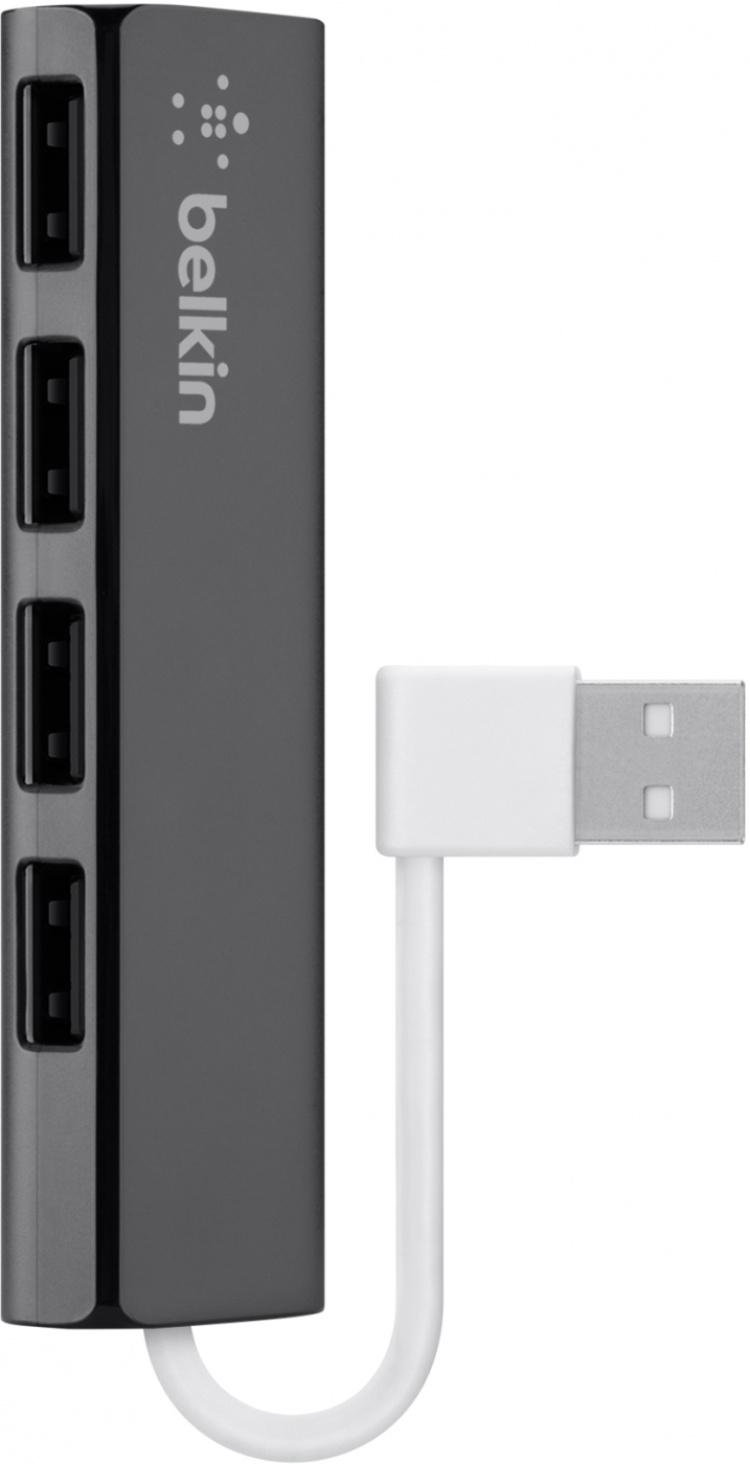Belkin 4-Port Slim Travel USB Hub -4-porttinen USB 2.0-hubi, musta