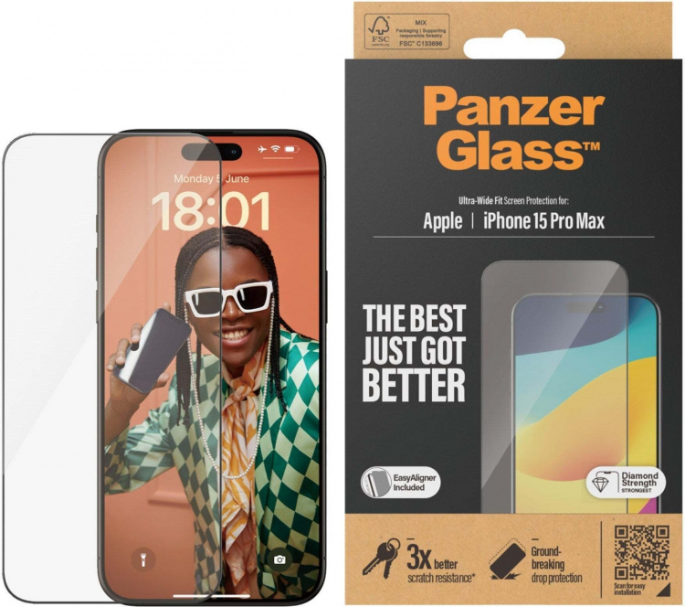 PanzerGlass Ultra-wide Fit with Aligner -suojalasi, iPhone 15 Pro Max PanzerGlass Ultra-wide Fit with Aligner -suojalasi, iPhone 15 Pro Max