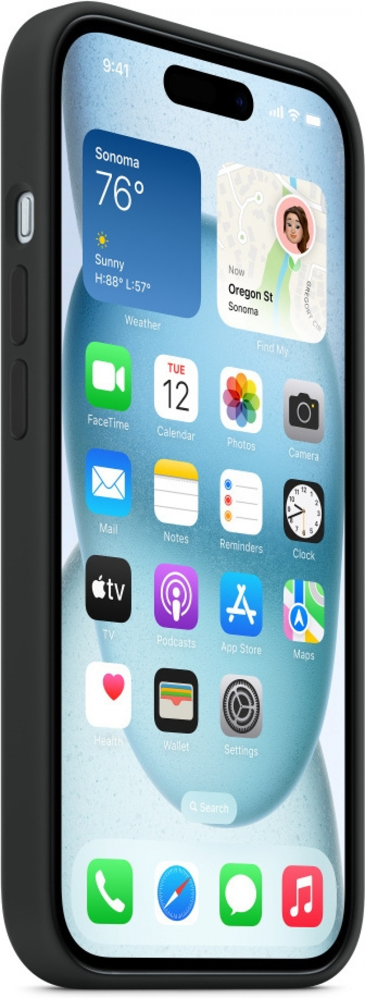 Apple iPhone 15 silikonikuori MagSafella, musta Apple iPhone 15 silikonikuori MagSafella, musta