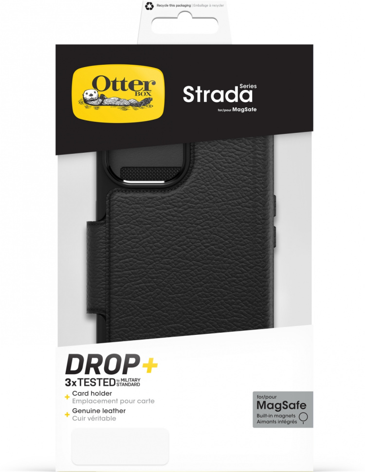 Otterbox Strada MagSafe -lompakkokotelo, iPhone 15, musta