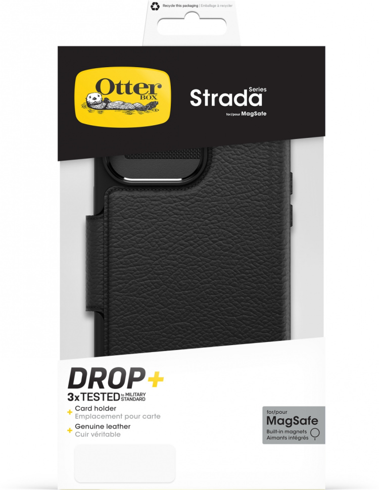Otterbox Strada MagSafe -lompakkokotelo, iPhone 15 Pro Max, musta
