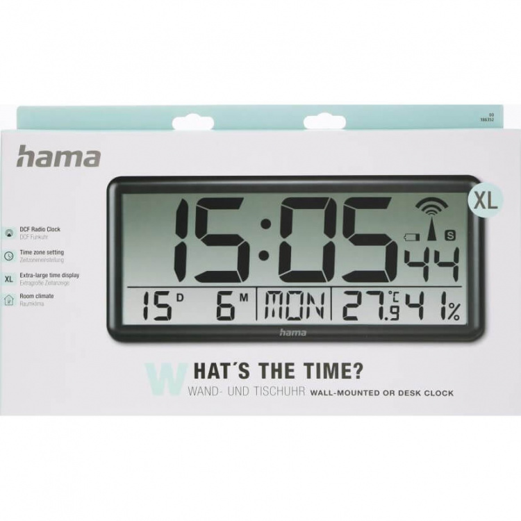 Hama Wall Clock Digital Jumbo Radio Controlled Black
