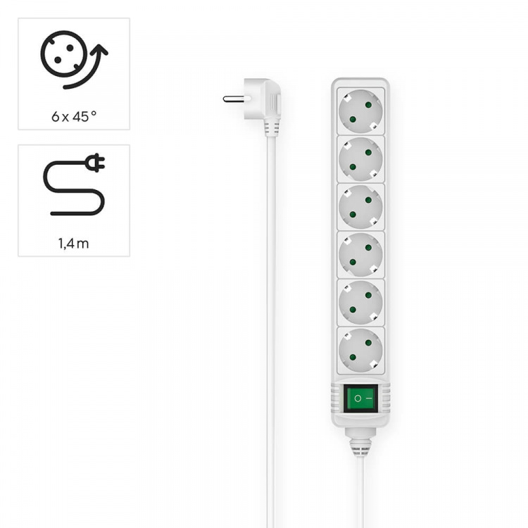 Hama Power Strip 6-way Switch White 1.4m
