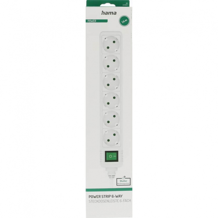 Hama Power Strip 6-way Switch White 1.4m