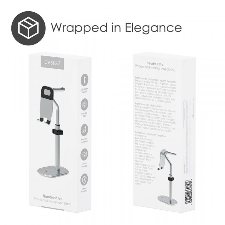 Desire2 Headdress Pro -jalusta kuulokkeille ja puhelimelle hopea