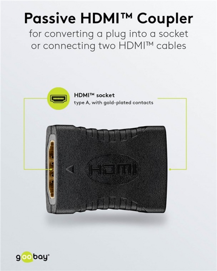 Goobay HDMI™-adapter, koppling, guldpläterad, 8K @ 60 Hz HDMI™-uttag (typ A) > HDMI™-uttag (typ A)