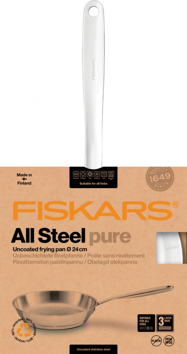 Fiskars All Steel Pure -paistinpannu, ruostumaton teräs, 24 cm