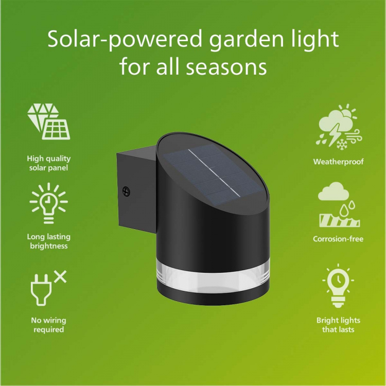 Philips Fyve Vägglampa Vinklad Solcell Ultra Efficient LED 200lm Svart Philips Fyve Vägglampa Vinklad Solcell Ultra Efficient LED 200lm Svart