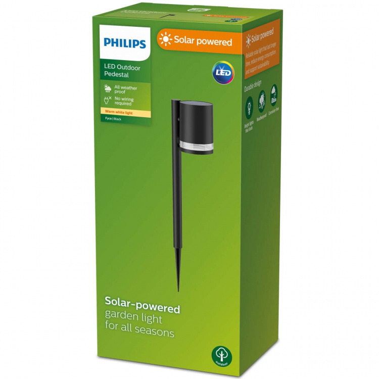 Philips Fyce Trädgårdslampa Rak Solcell Ultra Efficient LED 200lm Svart