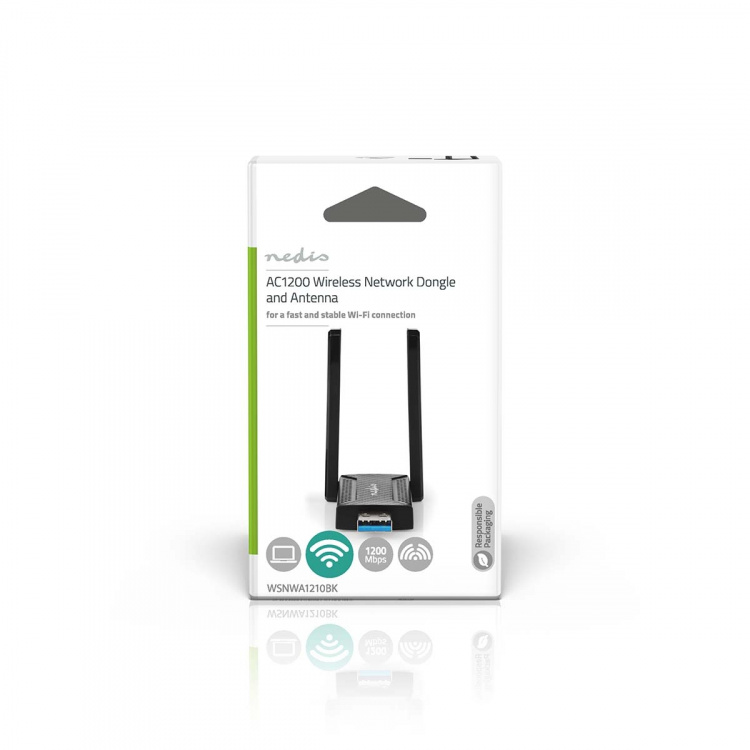 Nedis Verkkosovitin | Wi-Fi | AC1200 | 2.4/5 GHz (Dual Band) | USB3.0 | Wi-Fi kokonaisnopeus: 1200 Mbps | Windows 10 / Windows 11 / Windows 8