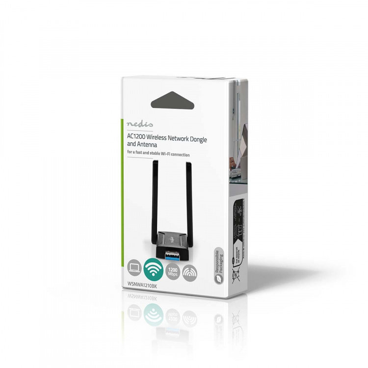 Nedis Verkkosovitin | Wi-Fi | AC1200 | 2.4/5 GHz (Dual Band) | USB3.0 | Wi-Fi kokonaisnopeus: 1200 Mbps | Windows 10 / Windows 11 / Windows 8