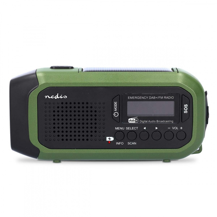 Nedis Hätäradio | Kannettava malli | DAB+ / FM | Käsiveivi / Paristokäyttöinen / Solar Powered / USB Virta | Herätyskello | Musta / Vihreä Nedis Hätäradio | Kannettava malli | DAB+ / FM | Käsiveivi / Paristokäyttöinen / Solar Powered / USB Virta | Herätyskello | Musta / Vihreä