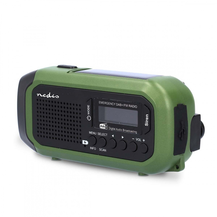 Nedis Hätäradio | Kannettava malli | DAB+ / FM | Käsiveivi / Paristokäyttöinen / Solar Powered / USB Virta | Herätyskello | Musta / Vihreä Nedis Hätäradio | Kannettava malli | DAB+ / FM | Käsiveivi / Paristokäyttöinen / Solar Powered / USB Virta | Herätyskello | Musta / Vihreä