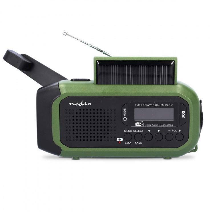Nedis Hätäradio | Kannettava malli | DAB+ / FM | Käsiveivi / Paristokäyttöinen / Solar Powered / USB Virta | Herätyskello | Musta / Vihreä Nedis Hätäradio | Kannettava malli | DAB+ / FM | Käsiveivi / Paristokäyttöinen / Solar Powered / USB Virta | Herätyskello | Musta / Vihreä