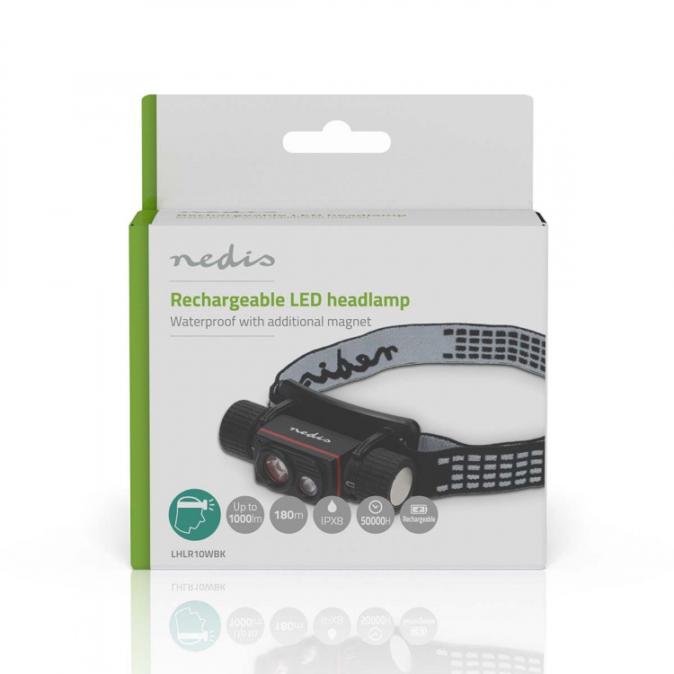 Nedis LED otsalamppu | Paristokäyttöinen / USB Virta | 3.7 V DC | Paristot sisältyvät | Ladattava | Nimellisvaloteho: 1000 lm | Valoalue: 180 m Nedis LED otsalamppu | Paristokäyttöinen / USB Virta | 3.7 V DC | Paristot sisältyvät | Ladattava | Nimellisvaloteho: 1000 lm | Valoalue: 180 m