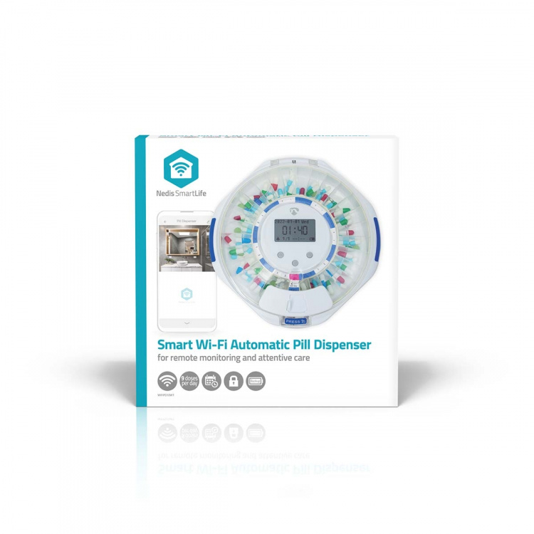 Nedis SmartLife Pilleriannostelija | Wi-Fi | 28 Osiota | Hälytysaikojen määrä: 9 hälytyskertaa päivässä | Ääni / Piippaus / Valoa | LCD näyttö | Valkoinen