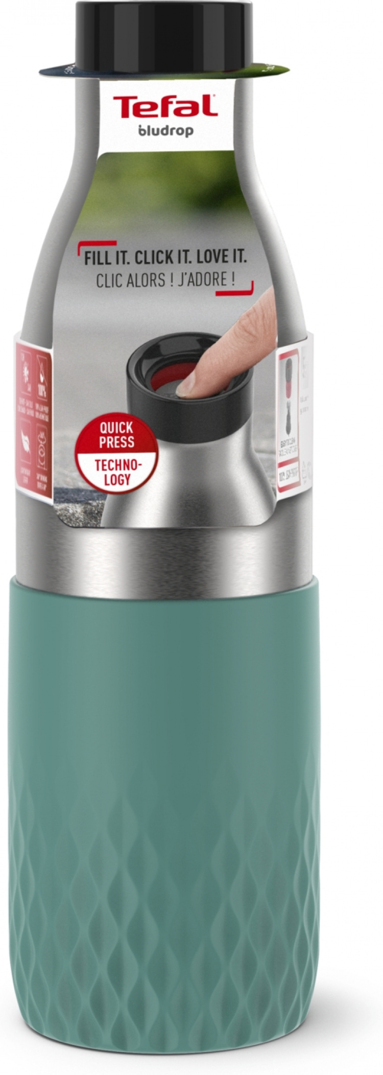 Tefal Bludrop Sleeve -juomapullo, 0,7 L, vihreä/teräs