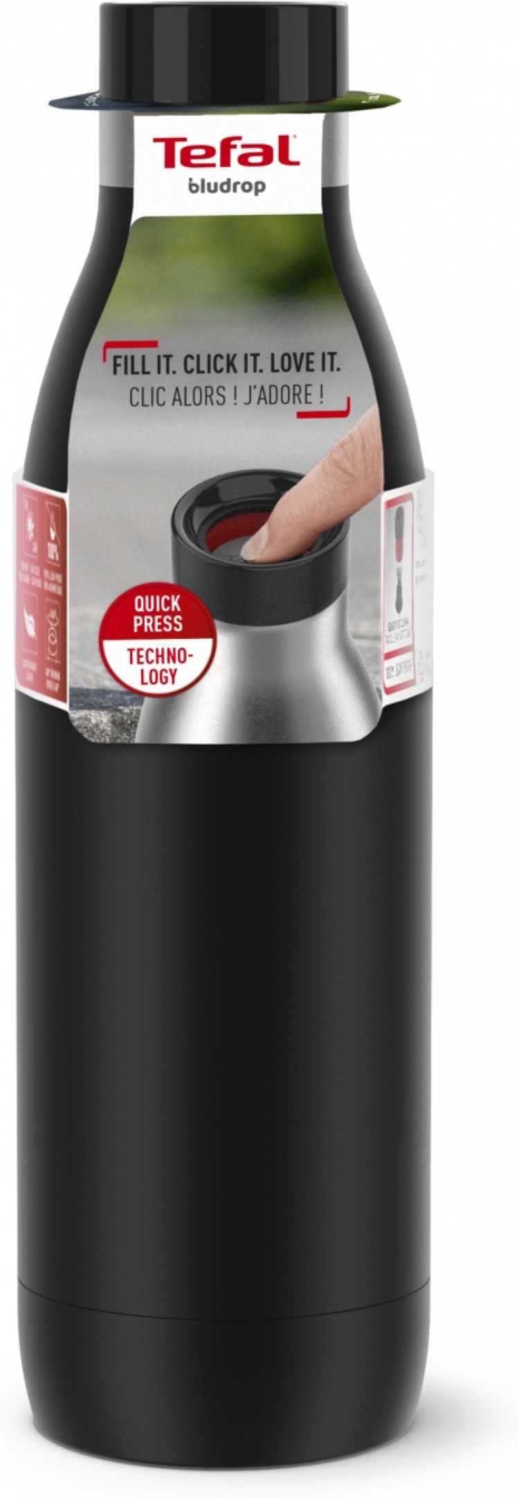 Tefal Bludrop Basic -juomapullo, 0,7 L, musta