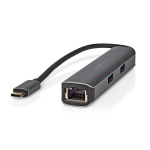 Nedis USB N Moniporttisovitin | 5-in-1 | USB 3.2 Gen 1 | USB-C™ Uros | HDMI™ Ulostulo / RJ45 Naaras / 3x USB-A Naaras | 5 Gbps | 0.20 m | Pyöreä | Kullattu | PVC | Antrasiitti | Laatikko