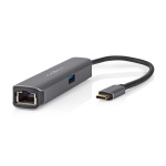 Nedis USB N Moniporttisovitin | 4-in-1 | USB 3.2 Gen 1 | USB-C™ Uros | HDMI™ Ulostulo / RJ45 Naaras / USB-A Naaras / USB-C™ Naaras | 5 Gbps | 0.20 m | Pyöreä | Kullattu | PVC | Antrasiitti | Laatikko