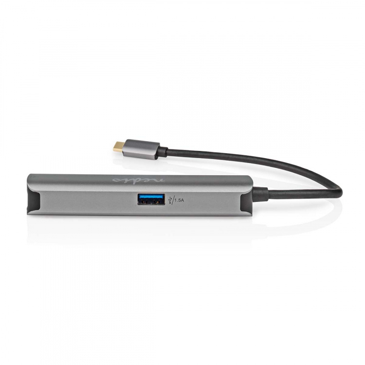 Nedis USB N Moniporttisovitin | 4-in-1 | USB 3.2 Gen 1 | USB-C™ Uros | HDMI™ Ulostulo / RJ45 Naaras / USB-A Naaras / USB-C™ Naaras | 5 Gbps | 0.20 m | Pyöreä | Kullattu | PVC | Antrasiitti | Laatikko