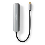 Nedis USB N Moniporttisovitin | 4-in-1 | USB 3.2 Gen 1 | USB-C™ Uros | HDMI™ Ulostulo / RJ45 Naaras / USB-A Naaras / USB-C™ Naaras | 5 Gbps | 0.20 m | Pyöreä | Kullattu | PVC | Antrasiitti | Laatikko