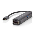 Nedis USB N Moniporttisovitin | 4-in-1 | USB 3.2 Gen 1 | USB-C™ Uros | HDMI™ Ulostulo / RJ45 Naaras / USB-A Naaras / USB-C™ Naaras | 5 Gbps | 0.20 m | Pyöreä | Kullattu | PVC | Antrasiitti | Laatikko