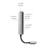 Nedis USB N Moniporttisovitin | 4-in-1 | USB 3.2 Gen 1 | USB-C™ Uros | HDMI™ Ulostulo / RJ45 Naaras / USB-A Naaras / USB-C™ Naaras | 5 Gbps | 0.20 m | Pyöreä | Kullattu | PVC | Antrasiitti | Laatikko