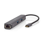 Nedis USB N Moniporttisovitin | USB 3.2 Gen 1 | USB-C™ Uros | HDMI™ Ulostulo / RJ45 Naaras / 2x USB-A Naaras / 2x USB-C™ | 5 Gbps | 0.20 m | Pyöreä | Kullattu | PVC | Antrasiitti | Laatikko
